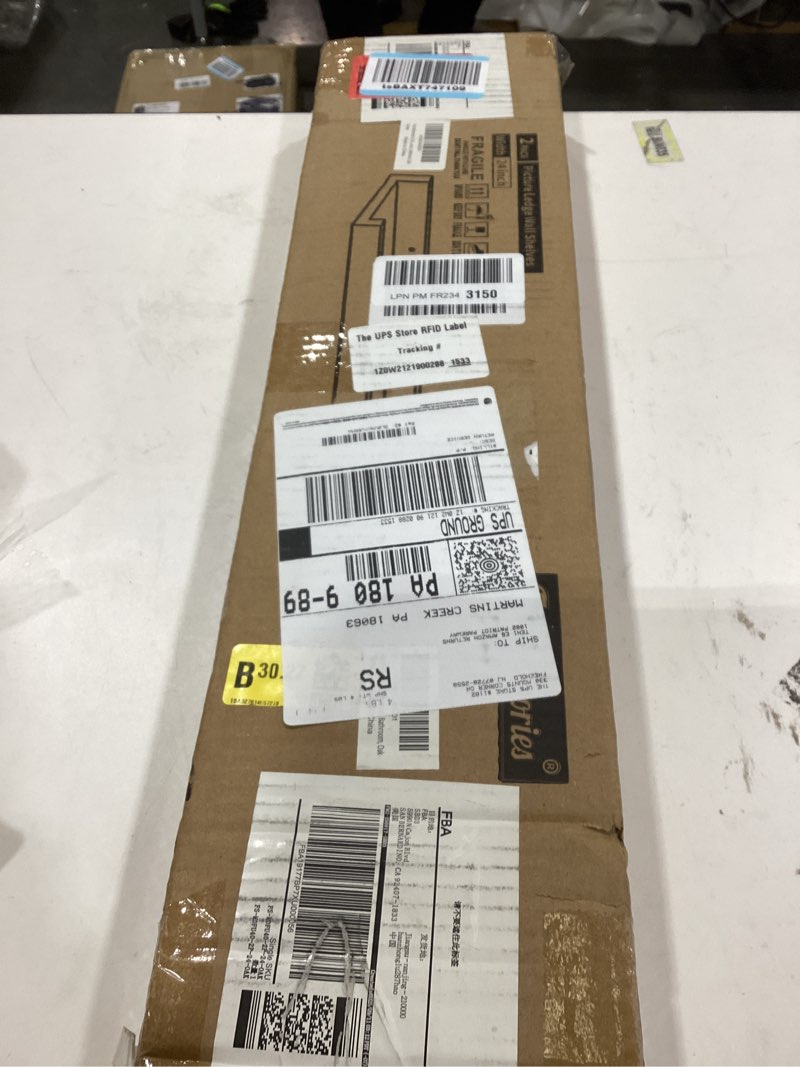 Condition photo showing Good Condition for Fun Memories Picture Ledge Shelves Set of 2, 24 Inch Rustic Wall Mounted Floating Shelves with Lip for Home Storage and Décor in Bathroom, Kitchen, Nursery, Bedroom, Living Room, Oak Oak 24inch