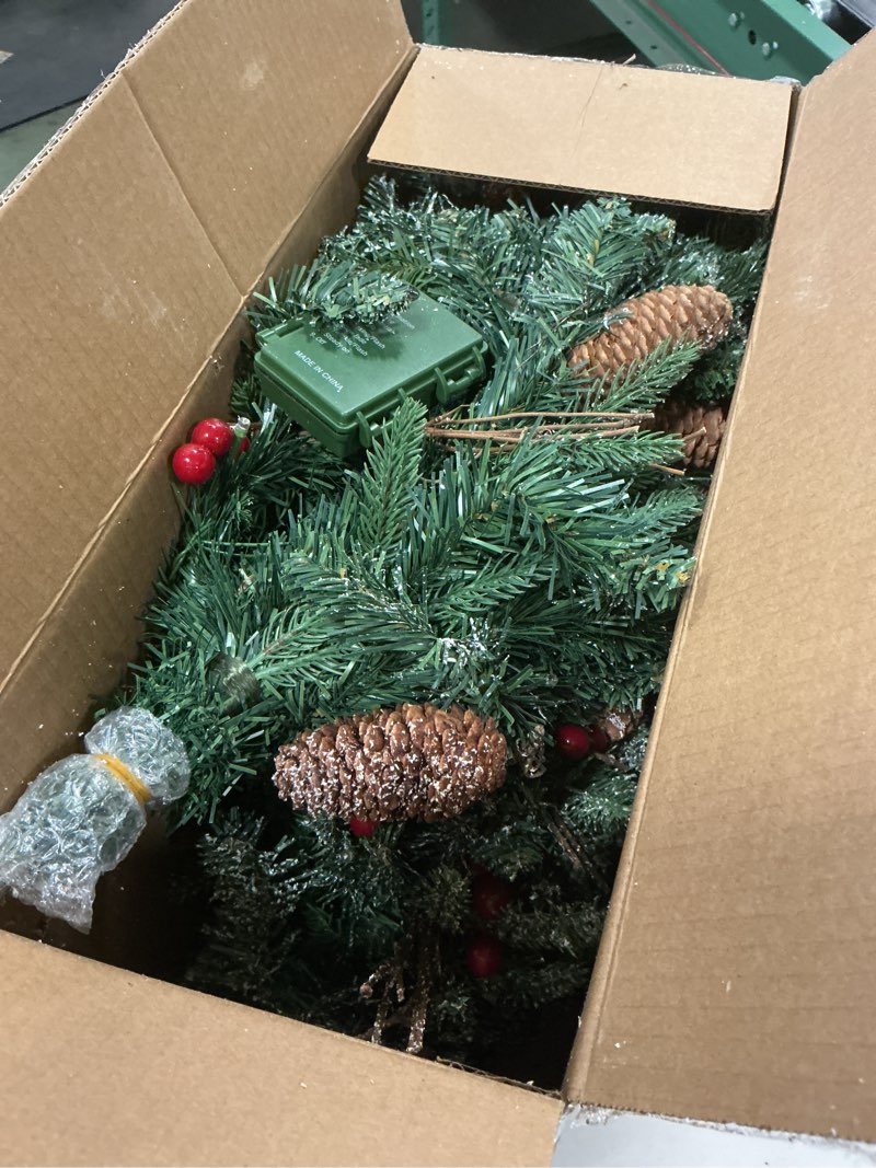 Condition photo showing Good Condition for 30 Inch Outdoor Prelit Christmas Tree 2 Pack, Battery Operated Flocked Snow Xmas Tree 100 LED Lights, for Entrances Tabletop Ornaments for Porch Driveway Yard Garden