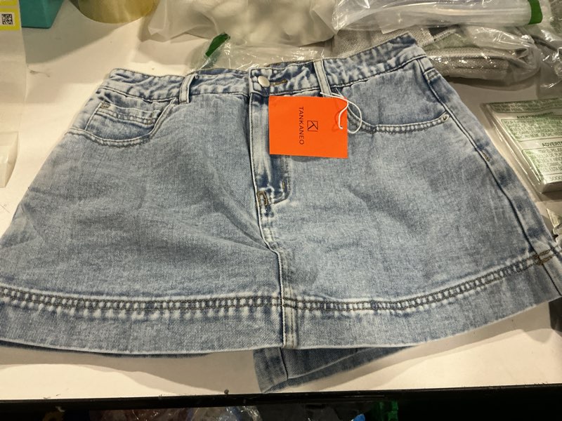 Condition photo showing Good Condition for tankaneo womens summer mini denim skort high waisted a-line jean skirts trendy casual denim shorts with pockets light blue 12