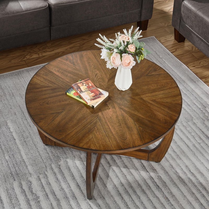 Curva Round Coffee Table With Wood Legs