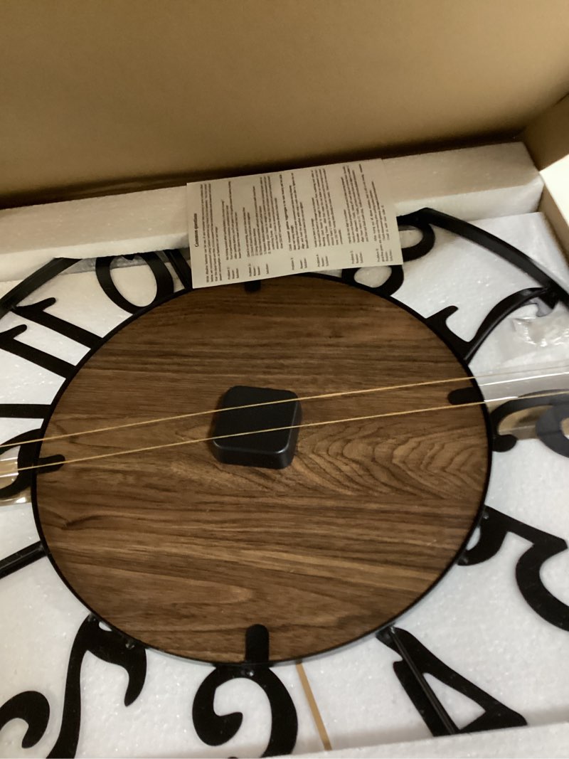 Condition photo showing New/Like New for 24 Inch Large Wall Clock for Living Room Bedroom Kitchen Mantel Decor, Silent Battery Operated Decorative Non Ticking Metal Round Modern Farmhouse Arabic Numerals Big Clock Wall Decor Black (Arabic Numerals) 24in