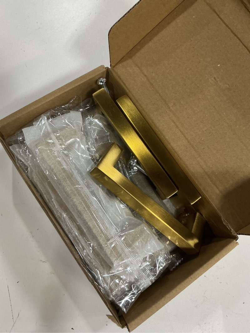 Condition photo showing As Is for 10 pack 3-3/4''(96mm) brushed brass cabinet pulls kitchen gold cabinet handles stainless steel drawer pulls square cabinet hardware for cupboard 3.75"/96mm hole center 10 pack brushed brass