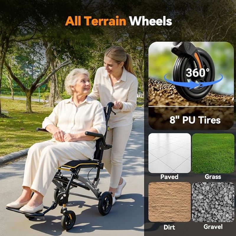 transport wheelchair lightweight foldable 19lbs seat and handle reinforcement – transfer chair for e