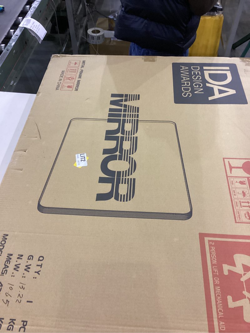 Condition photo showing New/Like New for 40 x 30 Inch Black Framed Bathroom Mirror for Wall, Matte Black Wall Mounted Mirrors Bathroom Vanity Mirror Rectangular Mirror with Aluminum Alloy Ribbed Texture Frame (Horizontal/Vertical) Black 40"L x 30"W