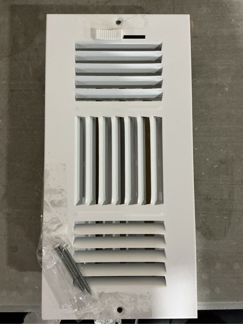 Condition photo showing Good Condition for reliabilt 10-in x 4-in 3-way steel white sidewall/ceiling register