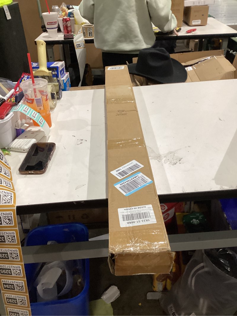 Condition photo showing New/Like New for Tension Curtain Rod 51-86 Inch, Curtain Rod No Drilling for Window or Bathroom Closet, Outdoor Curtain Rods for Patio Tension Rod, Easy to Install, Never Rust, Rod Diameter 1.26 Inches - Black Black 51''-86''