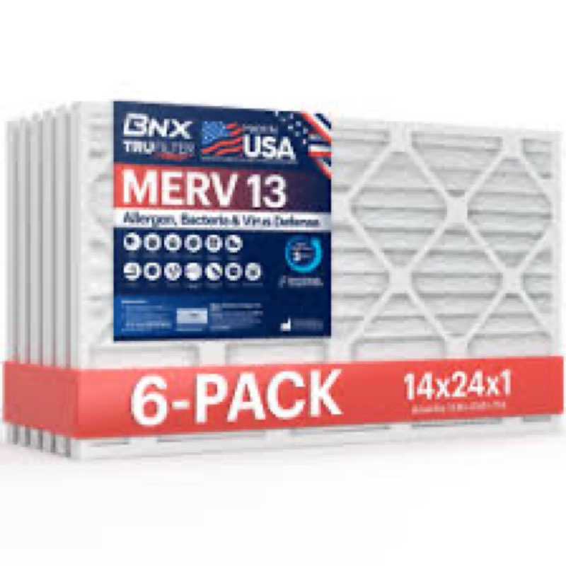 BNX TruFilter 14x20x1 MERV 10 (6-Pack) AC Furnace Air Filter - MADE IN USA - Pleated Air Conditioner