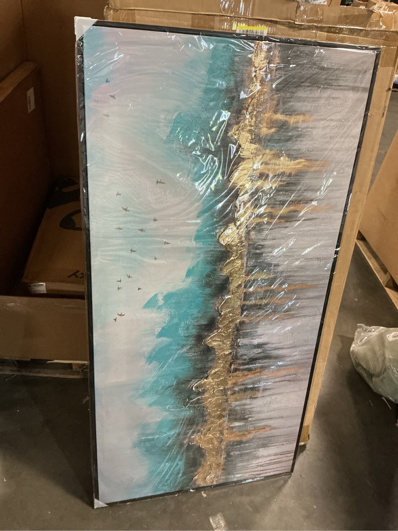 Condition photo showing New/Like New for large abstract wall art teal & gold painting wall decor 29” x 59”