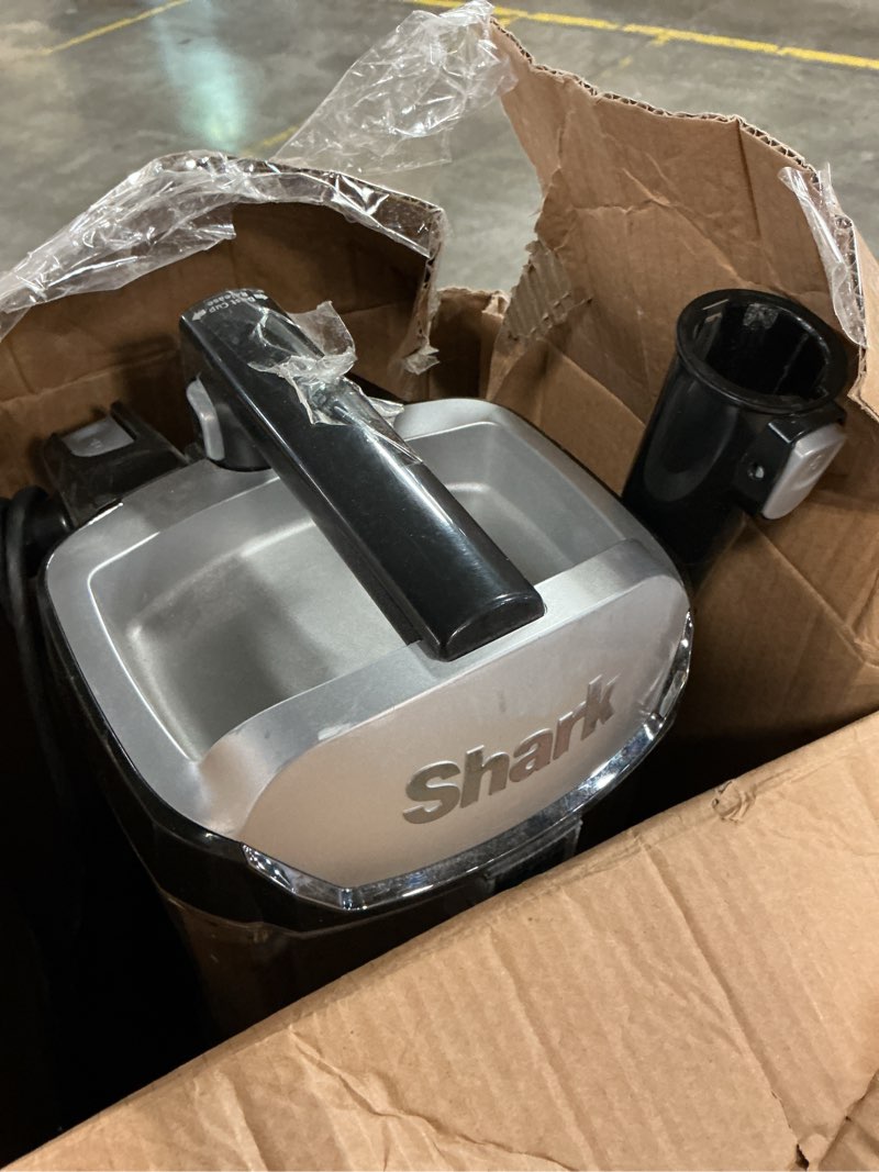 Condition photo showing As Is for shark upright vacuum, navigator lift-away deluxe with large dust cup capacity, hepa filter, swivel steering, upholstery tool & crevice tool, blue, nv360