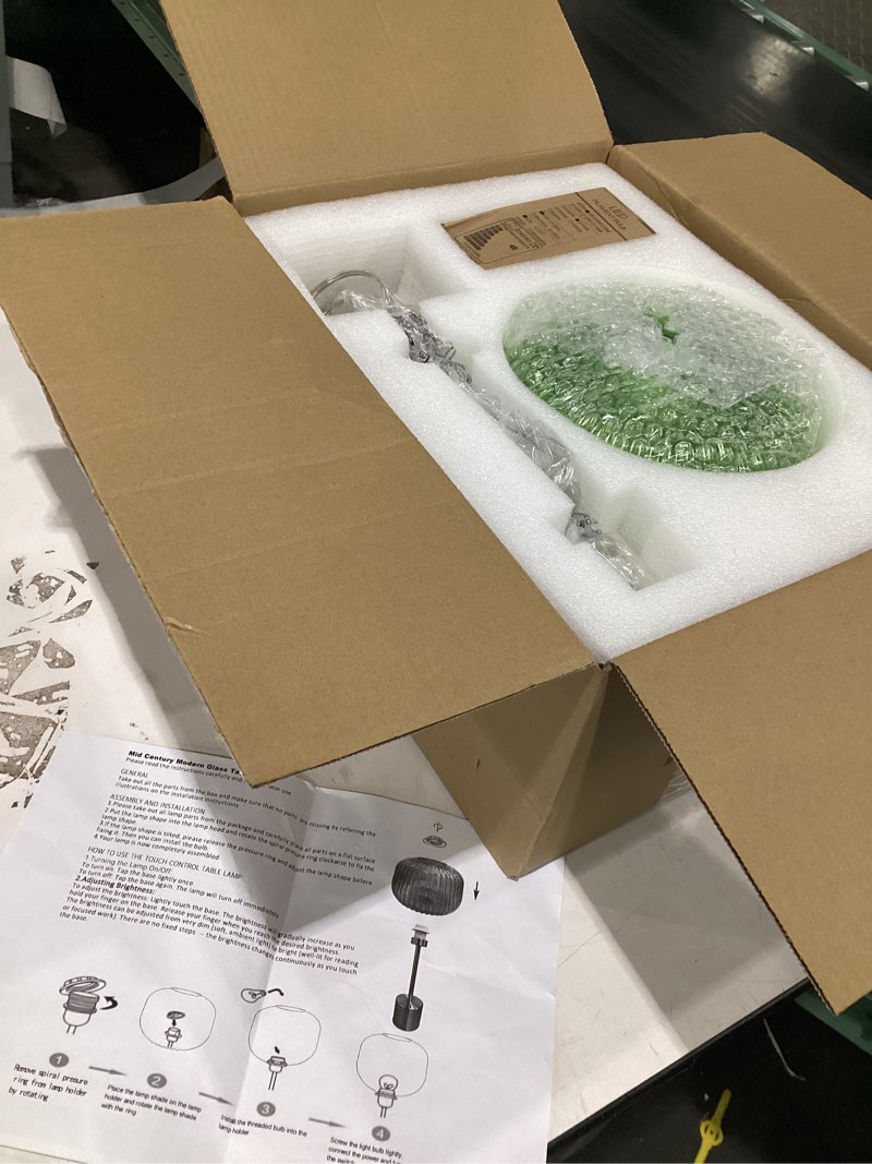Condition photo showing Good Condition for green glass table lamp with 3 way dimmable and touch control, mid century modern vintage bedside table lamp for bedroom living room end table