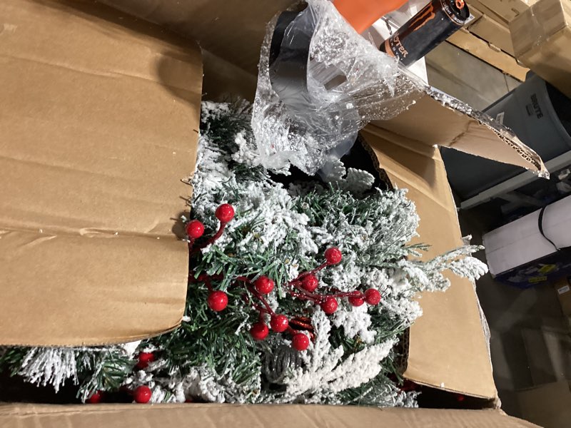 Condition photo showing As Is for Christmas Wreath for Front Door 24inch - Light Up Artificial Christmas Wreath, Lighted Christmas Wreaths Battery Operated, with Bells and Wreath Hanger, for Front Door Wall Windows Xmas Decoration White - 24 Inch