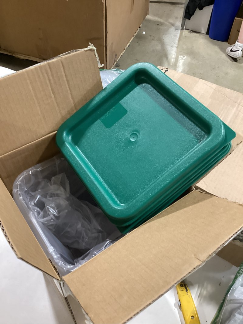 Condition photo showing Good Condition for 4 pcs 4qt food storage containers with lid, square clear commercial food storage containers with handle and scale for food storage in home kitchen & dining (green) a2-4qt-4pcs-green