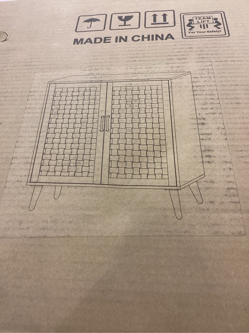 finnhomy sideboard buffet kitchen storage cabinet with black painted rattan decorated doors, dining room, hallway, cupboard console table, liquor/accent (black) 