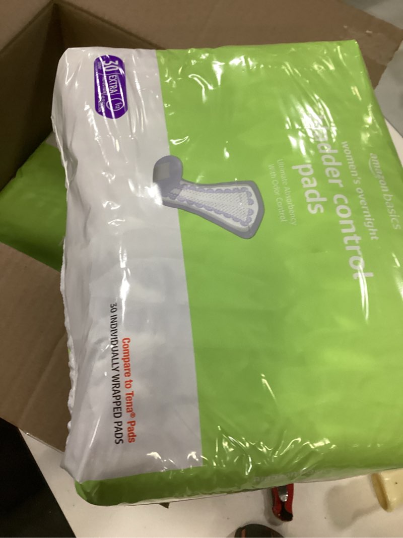 Condition photo showing New/Like New for Amazon Basics Incontinence Pads for Women, Bladder Control, Postpartum, Overnight Absorbency, Unscented, 60 Count (2 Packs of 30) Pack of 2 60