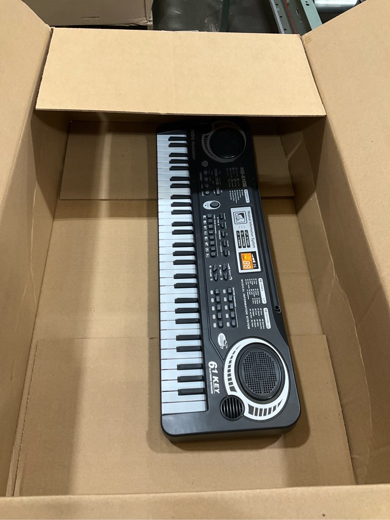 Condition photo showing As Is for 61 Key Piano Keyboard, Beginner Electronic Keyboard for Kids with Teaching Mode, 6 Demo Songs, 16 Tones, Microphone and Power Supply, Kids Piano Keyboard for Birthday Gift/Christmas Gift Black