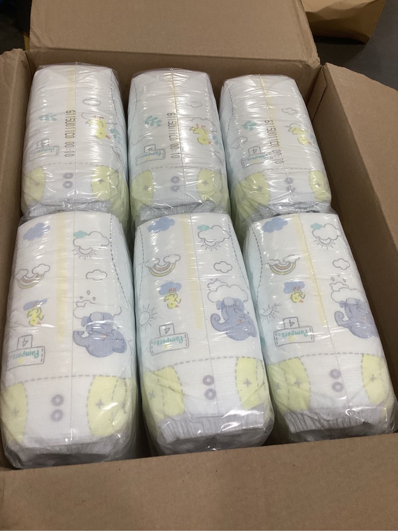 Condition photo showing New/Like New for pampers swaddlers diapers, size 4 (15-34 lbs), 150 count, absorbent, keeps baby dry and comfortable, skin safe disposable baby diaper (packaging may vary) size 4 150