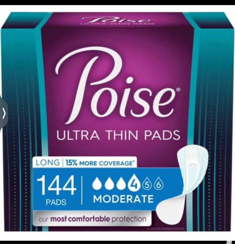 Poise Ultra Thin Incontinence/Bladder Control Pads, Moderate Absorbency, Long Length, 144