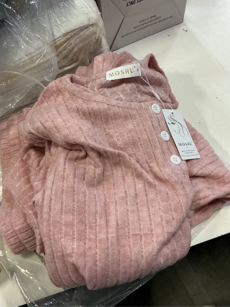 Condition photo showing New/Like New for moshu two piece womens pajama sets button down shirts and drawstring pants with pockets solid lounge sets for size xl