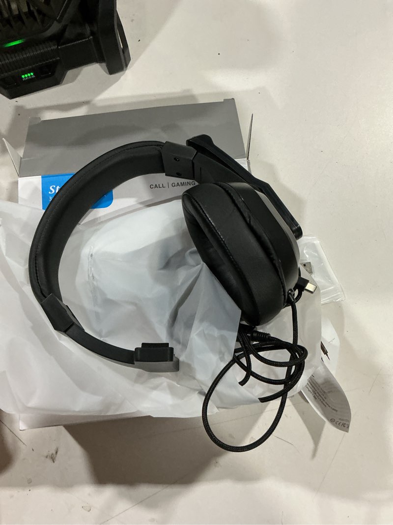 Condition photo showing Good Condition for wired one ear headset with mic for ps5|ps4|xbox|switch|pc|laptop|mac, usb/type-c/3.5mm jack 3in 1 single ear headphone with microphone/volume control for gaming office business work team meetings chat black