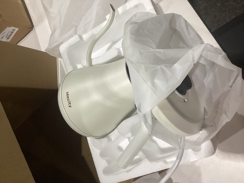 Condition photo showing New/Like New for mecity electric gooseneck kettle with keep warm function & lcd display automatic shut off coffee kettle temperature control pour over kettle 1200 watt, 0.8l, 120v, off white milk white