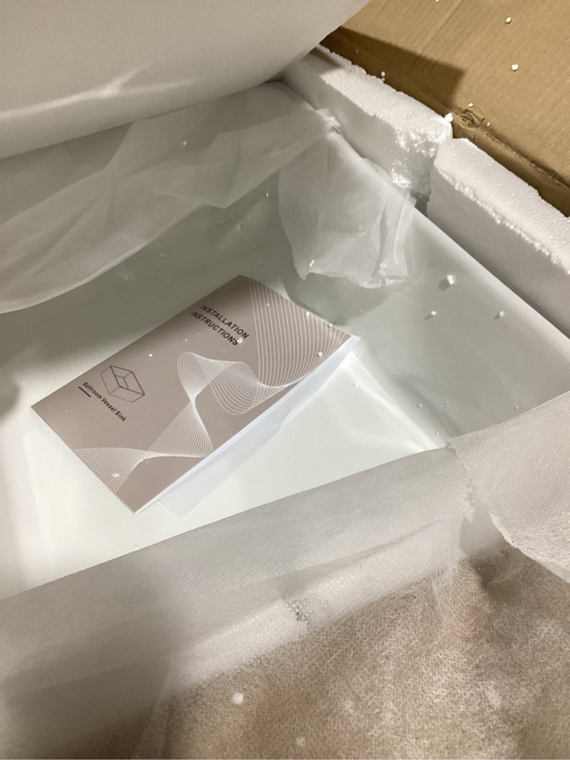 Condition photo showing Good Condition for Lordear Vessel Sink Rectangle 19 Inch Bathroom Sink,Rectangular Modern Above Counter Bathroom Sinks White 19x15 Inch Porcelain Ceramic Vessel Vanity Sink Art Basin 19"x15" A - White