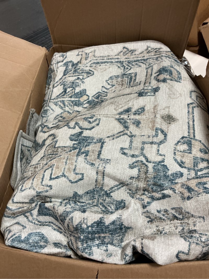 Condition photo showing As Is for SAFAVIEH Arizona Neofit Medallion Machine Washable Area Rug, Grey/Blue, 4”X 6’