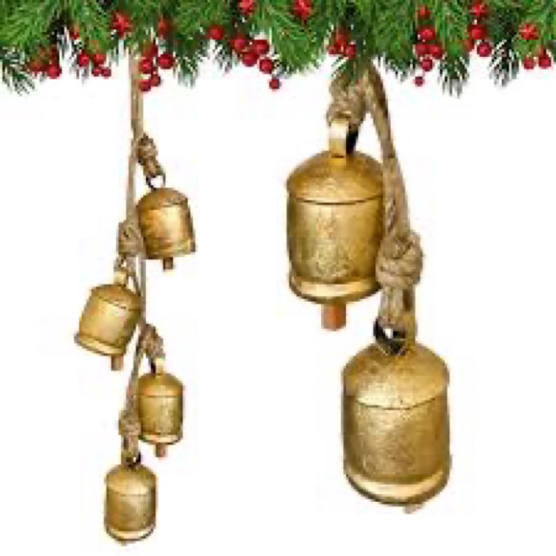 Christmas Decorations, Set of 4 Christmas Bells for Decoration, Harmony Cow Bells Vintage Decor, Han