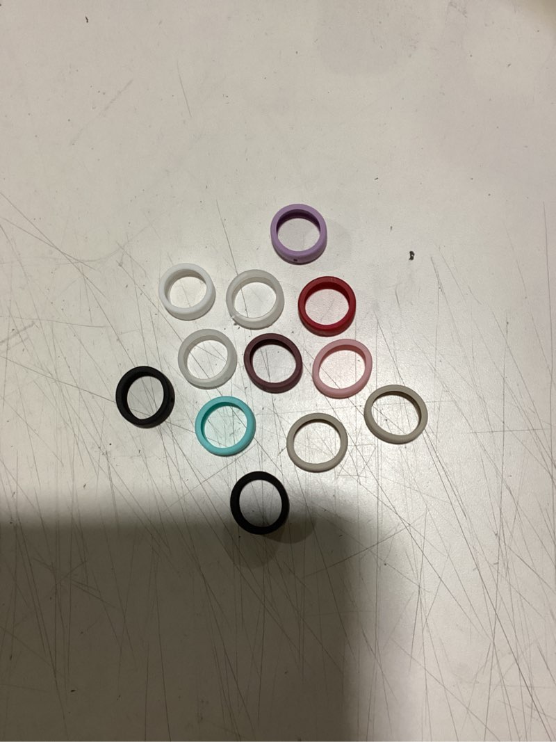 Condition photo showing Good Condition for 12 pack ring cover compatible with oura ring gen 4/4 ceramic, oura ring gen 3 horizon/heritage, surport charging with cover on, anti-scratch elastic silicone rings protector for men women working out 2black+2clear+2star+6 other colors m for 8/9/10/11