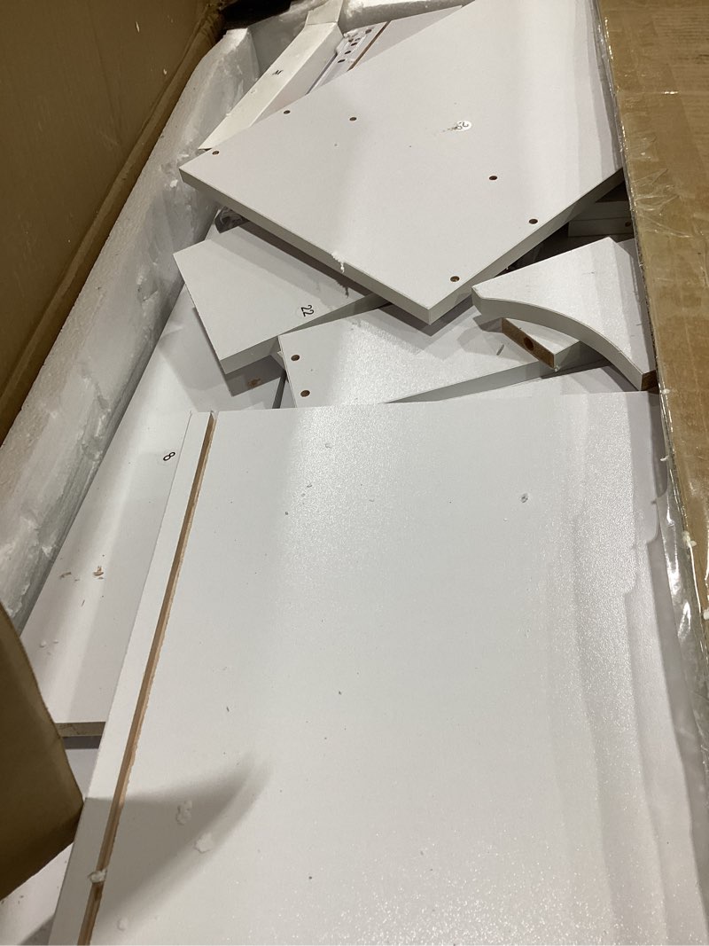 Condition photo showing As Is for (missing pieces )fuxa vanity desk with led lights mirror and charging station, makeup vanity table with storage drawers, cabinet and chair, dressing table set for bedroom, white