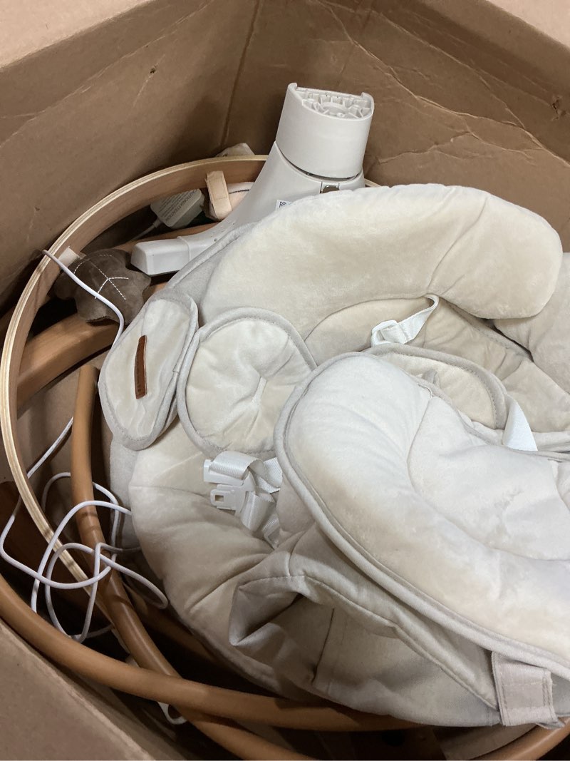 Condition photo showing As Is for monamii baby swings for infants, bluetooth infant swing with music speaker | baby swing with 5 speeds, remote control, imd touch panel, 3 timer settings, for indoor & outdoor use beige