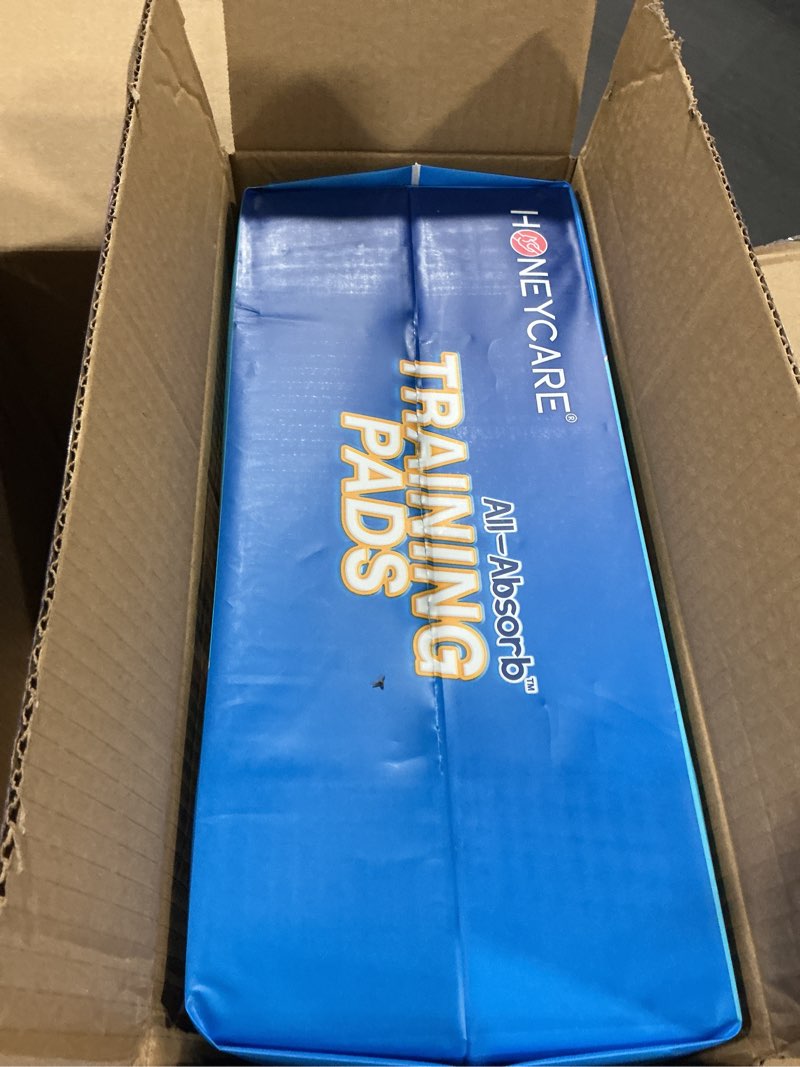 Condition photo showing New/Like New for HONEY CARE All-Absorb, X-Large 28" x 34", 40 Count, Dog and Puppy Training Pads, Ultra Absorbent and Odor Eliminating, Leak-Proof 5-Layer Potty Training Pads with Quick-Dry Surface, Blue X-Large - 28" x 34" 40