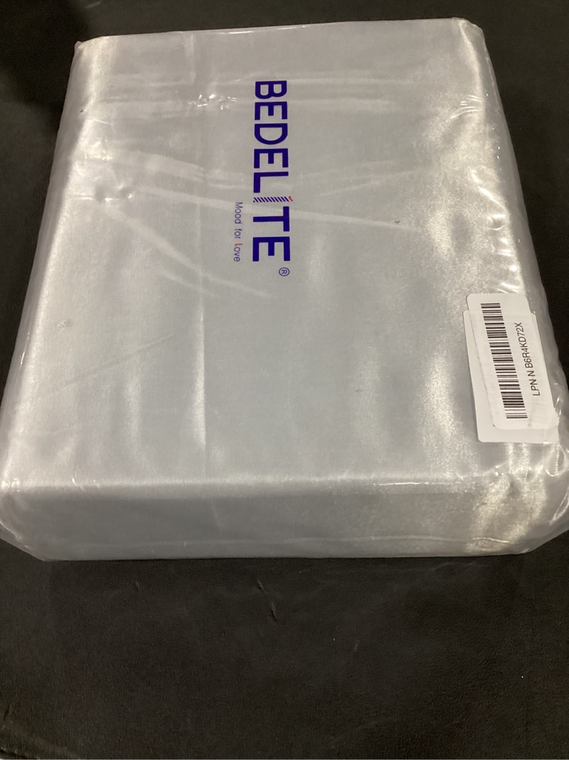 bedelite king size sheets set, luxury soft grey satin sheets for hair and skin, similar to silk bed 