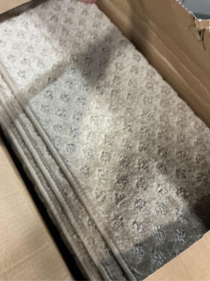 Condition photo showing New/Like New for Bullnose Stair Treads Non Slip 9.5" x 32", 14 Pcs Carpet Stair Treads for Wooden Steps Indoor with Edge Protection, Reusable Peel and Stick TPU Backing Stair Runner Rugs - Diamond Pattern Beige Grey 9.5*32 INCH Beige Grey (Diamond Pattern) 14