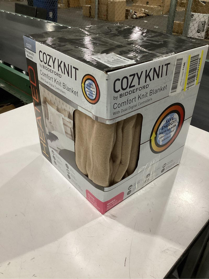 Condition photo showing New/Like New for biddeford blankets comfort knit heated blanket with therapeutic heat settings, machine washable, safety tested & approved - perfect for warm, cozy nights, digital controller, queen, fawn queen fawn