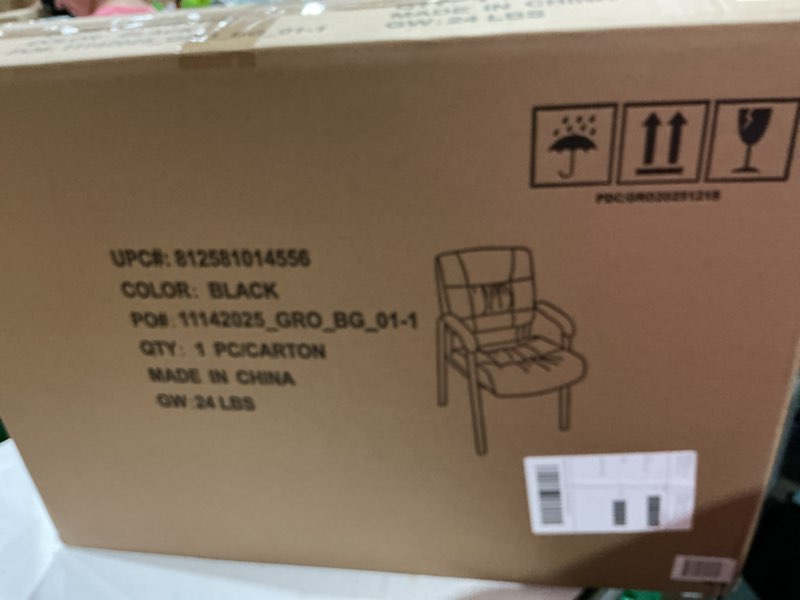 Condition photo showing New/Like New for flash furniture haeger leathersoft tufted executive reception chair with padded armrests, upholstered side chair for living room or office, black | tufted back and seat cushion, black metal frame, durable construction, commercial use black leathersoft/black frame
