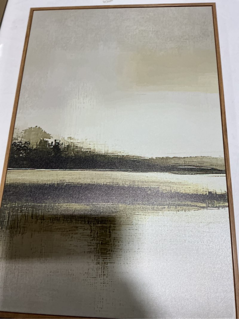 Condition photo showing Good Condition for KAIRNE Abstract Mountain Lake Wall Art Set, 3 piece Textured Canvas Wall Decor, Framed Nordic Neutral Tan Painting, Nature Landscape Art Print for Bedroom, Living Room, Office - 24"x36"x3 Textured 24"L x 36"W