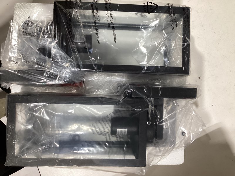 Condition photo showing Good Condition for outdoor wall light fixtures, exterior waterproof wall lanterns, porch sconces lighting with e26 sockets & glass shades, modern matte black outside lights for patio front door entryway garage, 2-pack black 12.8inch