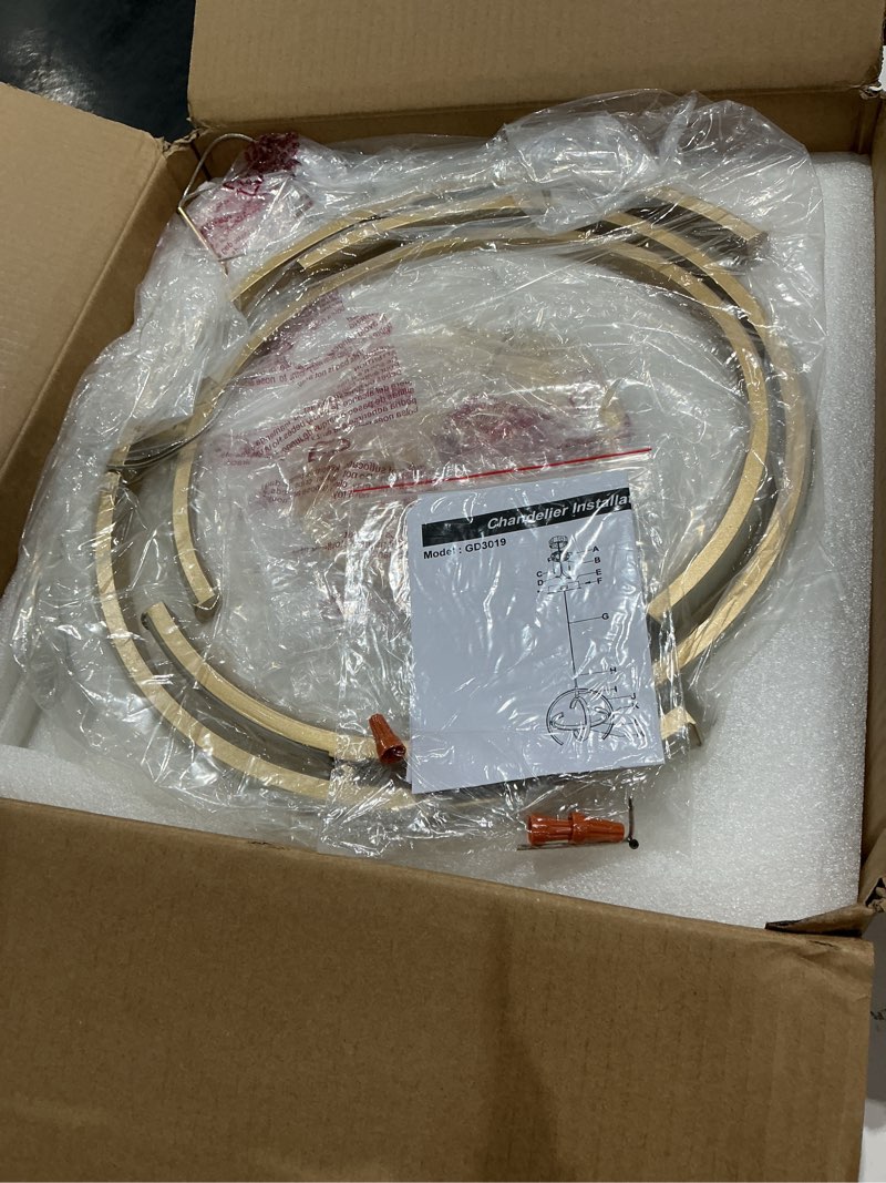Condition photo showing Good Condition for 3 ring modern led chandelier gold dimmable round chandeliers, led circular pendant light fixture with remote control for living room, dining room, office, entry, bedroom