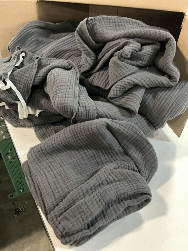 Condition photo showing As Is for organic cotton gauze duvet cover set, charcoal, king/cal king