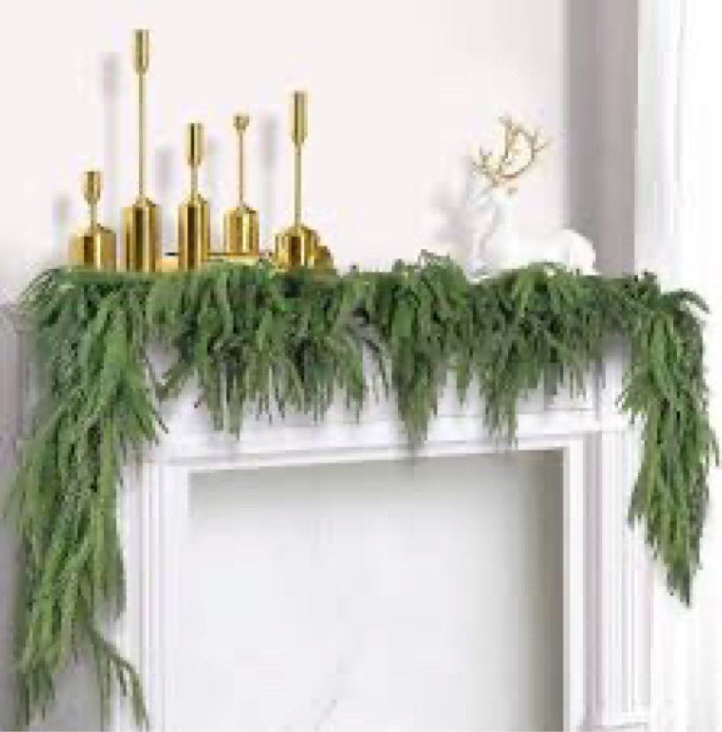 Premium 30% Fuller 2Pack 6 Ft Artificial Norfolk Pine Garlands with Lights, Real Touch Winter Pine G