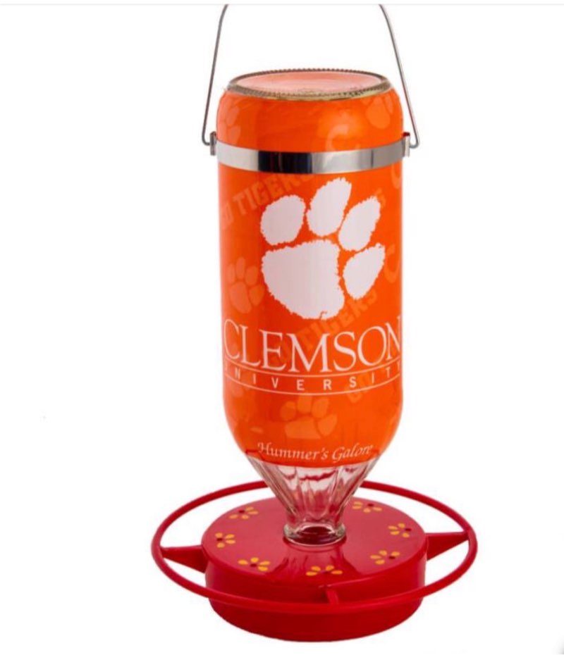 Hummers Galore – Hanging Glass Hummingbird Feeder  NCAA Clemson University Tigers Design  for Outdoors  Backyard  Patio  and Garden  8 Feeding Stations  Red Base & Perch  32 Oz