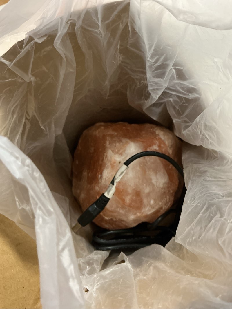 Condition photo showing Good Condition for wbm salt lamp - usb himalayan salt lamp with touch dimmer control, natural pink crystal, 5-7 lbs, wooden base, led bulb, room decor, home decor, relaxation, ambiance, gift