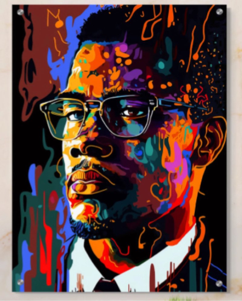 Malcolm X Illustration I - Celebrity Acrylic Wall Art For Kitchen Size: 40" H x 30" W