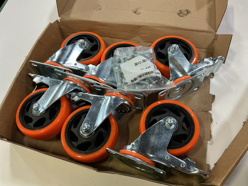 Condition photo showing Good Condition for 6 pcs 4 inch heavy duty casters,with brake and swivel locking,6 casters load capacity 3300 lbs, for furniture, workbenches, carts, etc. 6 pcs 4" (yellow)