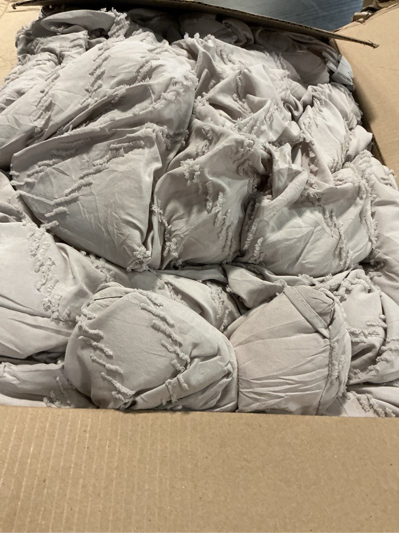 Condition photo showing As Is for litanika linen california king size comforter set with sheets - 7 pieces bed in a bag california king boho tufted complete bedding sets with comforter, sheets, pillowcases & shams linen california king (104"x96")