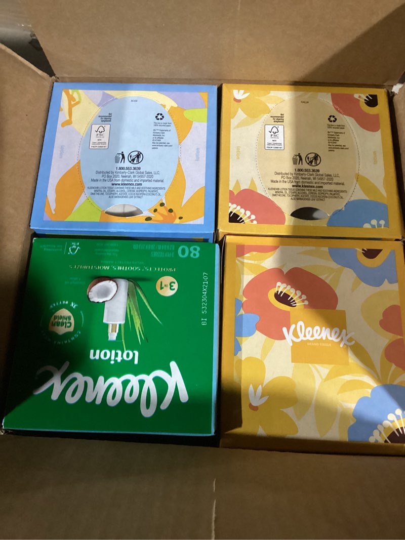 Condition photo showing New/Like New for Kleenex Lotion Facial Tissues with Coconut Oil, 8 Cube Boxes, 80 Tissues Per Box, 3-Ply White 80 Tissues (Pack of 8)