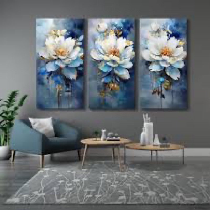 AJAZIKO Abstract Flower Canvas Wall Art-Floral Wall Art-Modern Paintings For Wall Decorations-Navy B