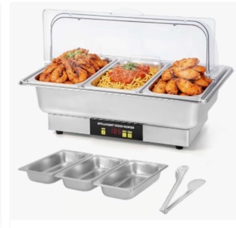dyna-living electric chafing dishes for buffet, 9.5qt electric buffet servers and warmers, 600w food-grade stainless steel ebatra@hading/driftarbiettel tet, 1/3 size