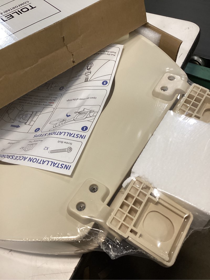 Condition photo showing Good Condition for elongated toilet seat angol shiold quiet-close molded wood toilet seat with non-slip adjustable hinges, anti-pinch bumpers, easy install & clean?white, elongated 18.5''? elongated 18.5‘’ white