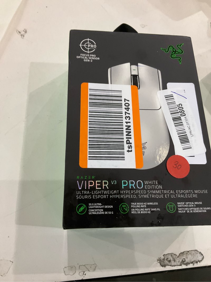 Condition photo showing New/Like New for Razer Viper V3 Pro Wireless Esports Gaming Mouse: Symmetrical - 55g Lightweight - 8K Polling - 35K DPI Optical Sensor - Gen3 Optical Switches - 8 Programmable Buttons - 95 Hr Battery - White